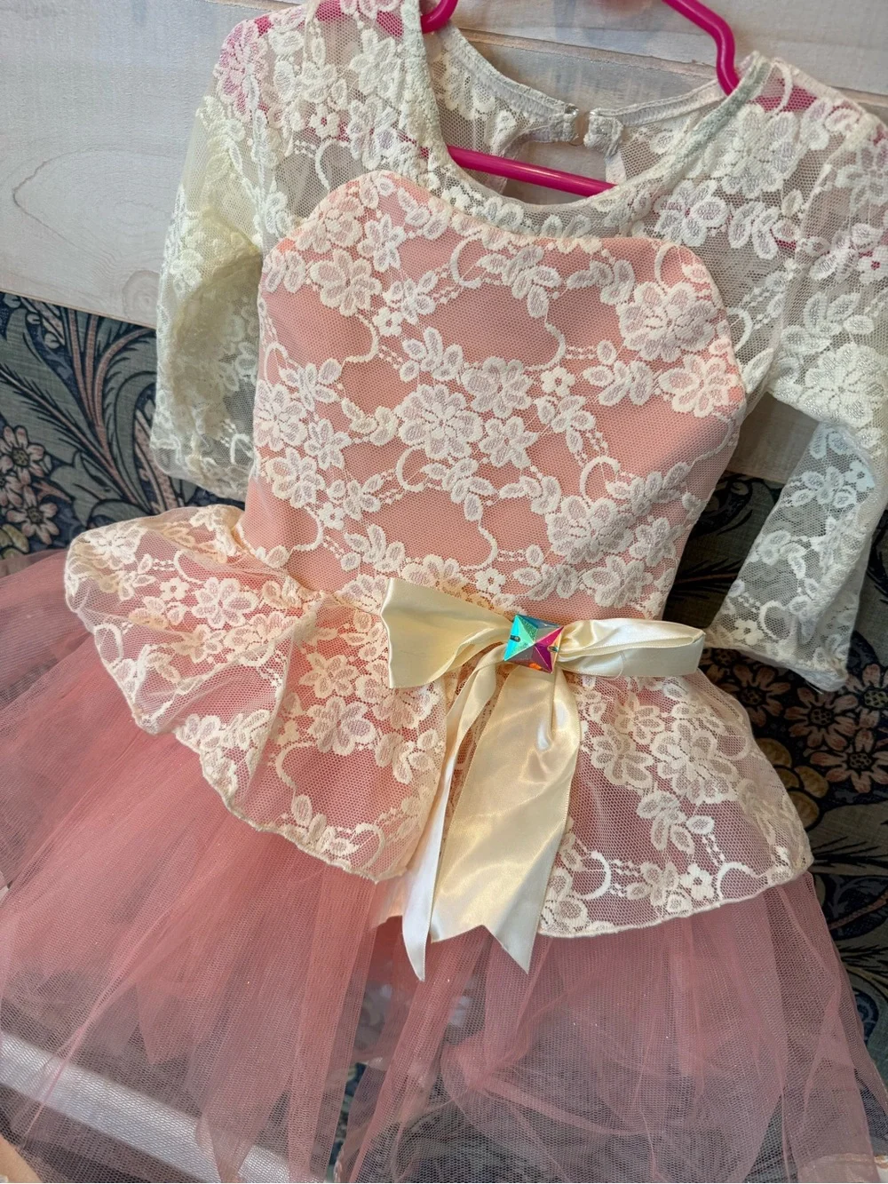 Weissman ballet tutu lace long sleeve, peach ivory cream costume dance